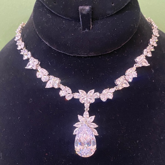 Elegant Silver TonedNecklace with CZAccents